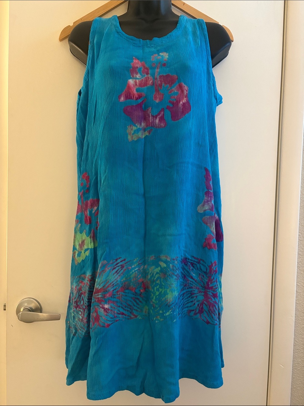 Hibiscus Gauze Beach Sleeveless Turquoise Floral Maxi Dress SZ OS